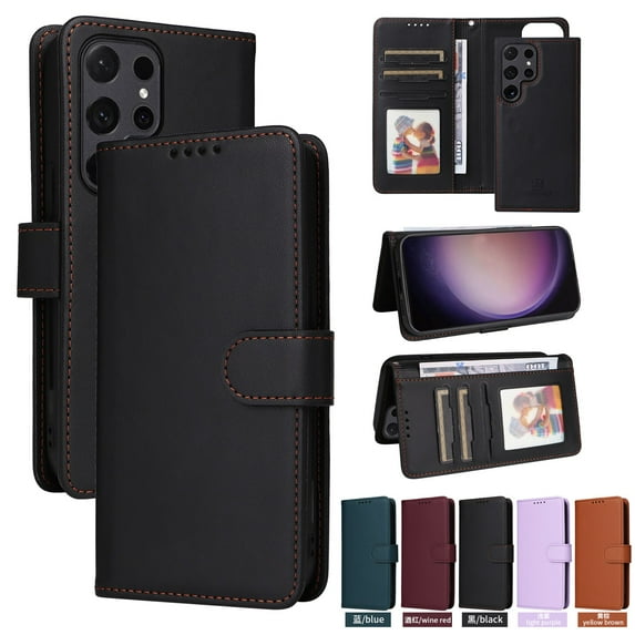 SaniMore for Samsung Galaxy S24 Ultra Wallet Case, Detachable Strong Magnetic PU Leather Flip Cover PU Leather Magnetic Shell Card Slots Cash Pocket Wristlet Strap Full Protective Stand Shell, Black