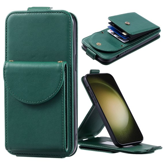 SaniMore for Samsung Galaxy S24 Ultra Wallet Case, Magnetic Card Pocket Flip Kickstand Removeable Crossbody Lanyard Shockproof Anti-fall PU Leather Anti-scratch for Girls Women Business Shell, Green