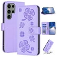 thumbnail image 1 of SaniMore for Samsung Galaxy S24 Ultra Wallet Case, PU Leather Embossed Flower Adjustable Stand Card Slots Cash Pocket Business Shell Styllish Full Protective Shockproof Anti-drop Retro Design, Purple, 1 of 9