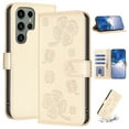 thumbnail image 1 of SaniMore for Samsung Galaxy S24 Ultra Wallet Case, PU Leather Embossed Flower Adjustable Stand Card Slots Cash Pocket Business Shell Styllish Full Protective Shockproof Anti-drop Retro Design, BlGold, 1 of 9