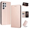 thumbnail image 1 of SaniMore for Samsung Galaxy S24 Ultra Wallet Case, Wrist Strap Magnetic Clasp, Card Slots Carbon Fibre Skin Shockproof TPU Anti-drop Anti-scractch Stand Business Full Body Protective Shell, Rosegold, 1 of 8
