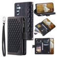 thumbnail image 1 of SaniMore for Samsung Galaxy S24 Wallet Case, Wrist/Crossbody Lanyard, 3D Lattice PU Leather Kickstand Zipper Purse Card Slots Magnetic Clasp Shockproof TPU Shell Anti-drop, Black, 1 of 11