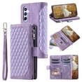 thumbnail image 1 of SaniMore for Samsung Galaxy S24 Wallet Case, Wrist/Crossbody Lanyard, 3D Lattice PU Leather Kickstand Zipper Purse Card Slots Magnetic Clasp Shockproof TPU Shell Anti-drop, Purple, 1 of 10