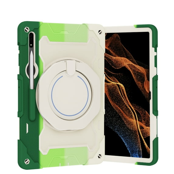 SaniMore for Samsung Galaxy S9 Ultra 14.6" 2023 (SM-X910/X916B/X918U) 3 Layers Protection Kids-friendly Cover with Rotating Stand Handle, Shoulder Strap Pen Holder Armor Silicone Cover, Rainbowgreen