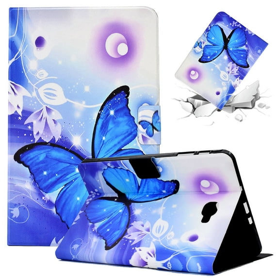 SaniMore for Samsung Galaxy Tab A 10.1 inch SM-T580/T585 Case, PU Leather Wallet Flip Case Auto Wake/Sleep Card Slots Multiple Viewing Angles Full Wrap Protective Fashion Case, Blue Butterfly