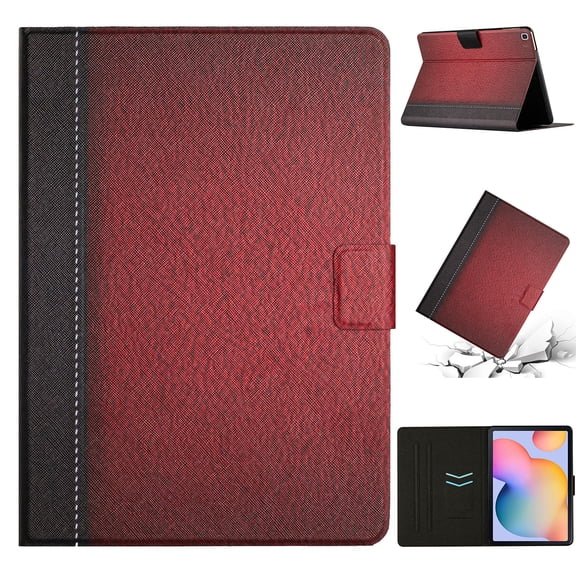 SaniMore for Samsung Galaxy Tab A7 Lite 8.7" 2021 (SM-T220/T225) Case, Auto Sleep/Wake, PU Leather Patchwork Magnetic Wallet Cover Support Card Slot & Kickstand Shockproof Protective Shell, Red