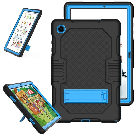 SaniMore for Samsung Galaxy Tab A8 10.5 inch 2022 SM-X200/SM-X205 Back Case Hidden Kickstand Heavy Duty Protective Tri-layer Shockproof Case for Galaxy Tab A8 2022 SM-X200/SM-X205, Black+Blue