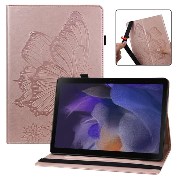 SaniMore for Samsung Galaxy Tab A8 (SM-X200/X205) 2021 Case, PU Leather Case with Card Slot & Kickstand Pencil Holder & Hand Strap Shockproof Protective Case for Women Girls, Rosegold