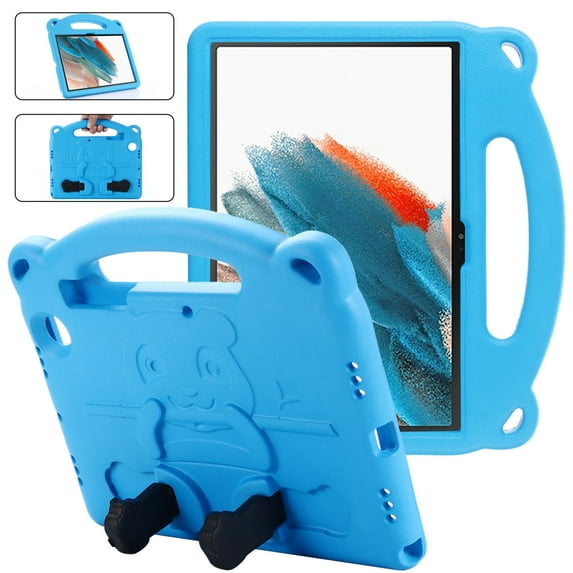 SaniMore for Samsung Galaxy Tab A8 (SM-X200/X205) Lightweight Kids Case, EVA Foam Case with Holder & Foldable Panda Kickstand Shockproof Protective Case for Boys Girls, Blue