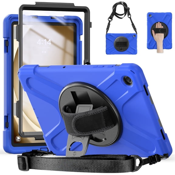 SaniMore for Samsung Galaxy Tab A9 Case (8.7" 2023 SM-T550 SM-P550), Rotating Handle Shoulder Strap Bracket Drop Resistant Tri-layer Heavy Duty Protective Shcokproof Tablet Cover, Navyblue