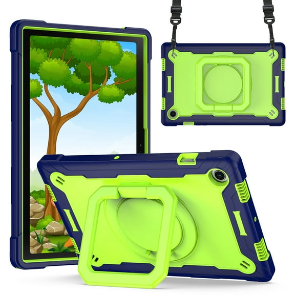 SaniMore for Samsung Galaxy Tab A9 Plus 12.4" 2023 SM-X810/X816/X818 Case, Multi-Functional with Handle Shoulder Strap & 360° Rotatable Kickstand Shockproof Protective Case for Girls Boys, Navy/Green