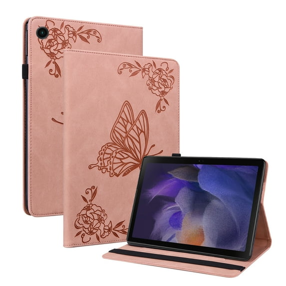 SaniMore for Samsung Galaxy Tab S9 Plus 12.4" 2023 SM-X810 Wallet Case Card Slots Hand Rope Anti-slip Strip Pen Holder Auto Wake/Sleep Stand Embossed Butterfly for Girls Women Case, Pink
