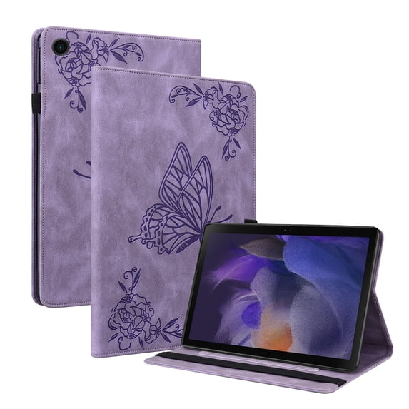 SaniMore for Samsung Galaxy Tab S9 Plus 12.4" 2023 SM-X810 Wallet Case Card Slots Hand Rope Anti-slip Strip Pen Holder Auto Wake/Sleep Stand Embossed Butterfly for Girls Women Case, Purple