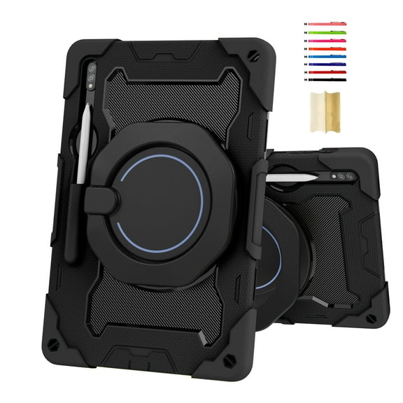 SaniMore for Samsung Galaxy Tab S9 Plus Case 12.4" 2023 SM-X810, 3 Layers Protection Kids-friendly Cover with Rotating Stand Handle, Shoulder Strap Pen Holder Armor Silicone Cover, Black