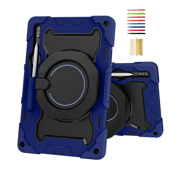 SaniMore for Samsung Galaxy Tab S9 Plus Case 12.4" 2023 SM-X810, 3 Layers Protection Kids-friendly Cover with Rotating Stand Handle, Shoulder Strap Pen Holder Armor Silicone Cover, Darkblue