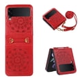 thumbnail image 1 of SaniMore for Samsung Galaxy Z Flip 3 6.7" 2021 Case, PU Leather Embossed Mandala Stylish Shockproof TPU Inner Shell Crossbody Lanyard Folding Shockproof Protective Cover for Galaxy Z Flip 3, Red, 1 of 6