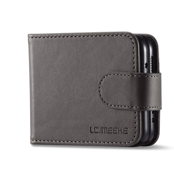 SaniMore for Samsung Galaxy Z Flip 3 6.7" 2021 Case, PU Leather Skin & Soft TPU Inner Shell [Card Holder + Cash Pocket Magnetic Closure Protective Wallet Cover for Galaxy Z Flip 3, Gray