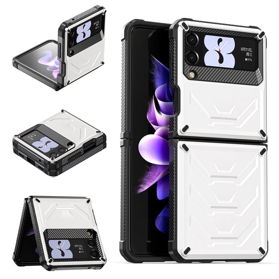 SaniMore for Samsung Galaxy Z Flip 3 6.7" Folding Case, Rugged PC & TPU Bumpers Case with Wireless Charging Military Grade Shockproof Protective Case for Samsung Z Flip 3 Women Men, White