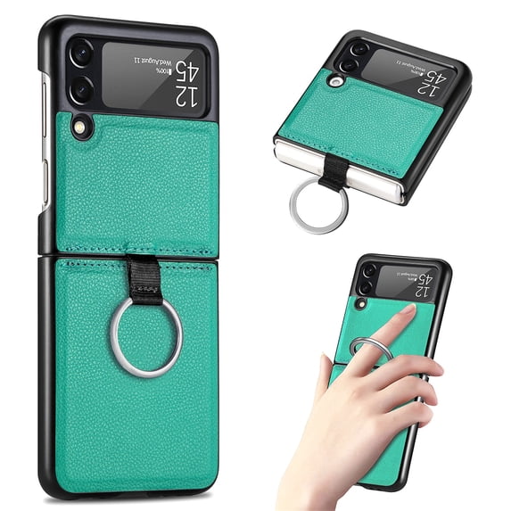SaniMore for Samsung Galaxy Z Flip 3 6.7" Slim All-Inclusive Magnetic Folding Case, PU Leather Case with Wireless Charging & Ring Kickstand Full Body Protective Case for Samsung Z Flip 3, Green