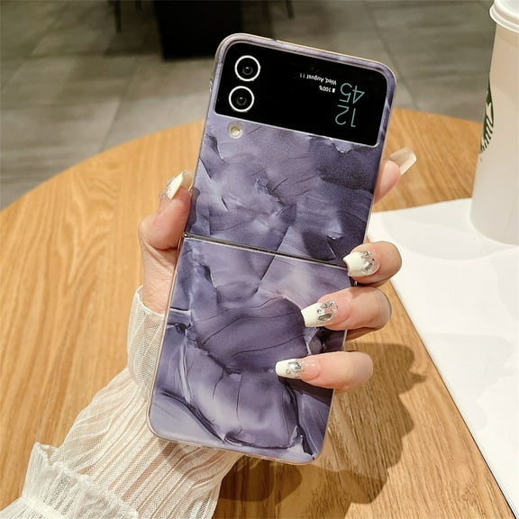 SaniMore for Samsung Galaxy Z Flip 3 Case, Rugged PC Backplane Marble Pattern Stylish for Girls Women Shockproof Anti-fall Hinge Protetion Folding Cover for Samsung Z Flip 3 (6.7" 2021), Purple