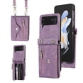 thumbnail image 1 of SaniMore for Samsung Galaxy Z Flip 3 Case, Samsung Galaxy Z Flip 3 Wallet Case for Women Men, PU Leather RFID Blocking Wristlet Zipper Shoulder Strap Cover with Card Holder Kickstand, Purple, 1 of 10