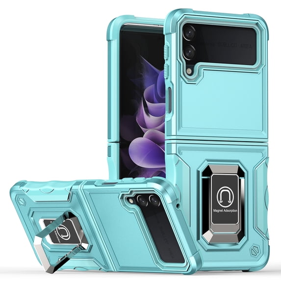 SaniMore for Samsung Galaxy Z Flip 4 5G Case, with Kickstand Armor Magnetic Ring Rugged Protective Military Grade Shockproof Cover for Galaxy Z Flip 4 6.7" 2022, Mint