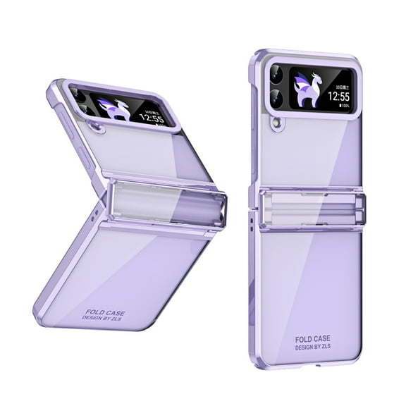 SaniMore for Samsung Galaxy Z Flip 4 (6.7" 2022) Case with Built-in Tempered Glass Protector (2pcs)( Hinge Protection Full Body Protection Plating Bumper Shockproof Anti-drop Clear Shell, Purple