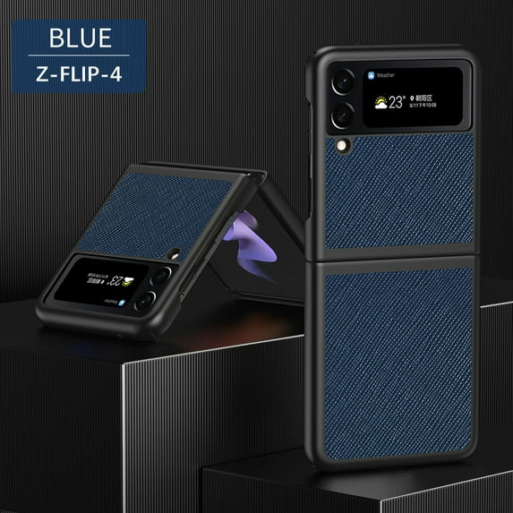 SaniMore for Samsung Galaxy Z Flip 4 (6.7" 2022) Case, Durable Wear-resstant PU Leather Skin + Shockproof Anti-drop Anti-scrcatch No-fingerprint Protective Shell for Samsung Galaxy Z Flip 4, Blue