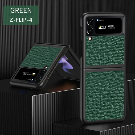 SaniMore for Samsung Galaxy Z Flip 4 (6.7" 2022) Case, Durable Wear-resstant PU Leather Skin + Shockproof Anti-drop Anti-scrcatch No-fingerprint Protective Shell for Samsung Galaxy Z Flip 4, Green
