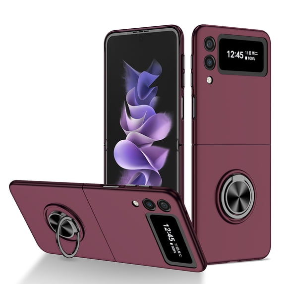 SaniMore for Samsung Galaxy Z Flip 4 6.7" 2022 Case with Magnetic Car Mount 360°Rotating Kickstand Anti-scratch Anti-shock Drop Resistant Slim Folding Case For Samsung Galaxy Z Flip 4, Winered