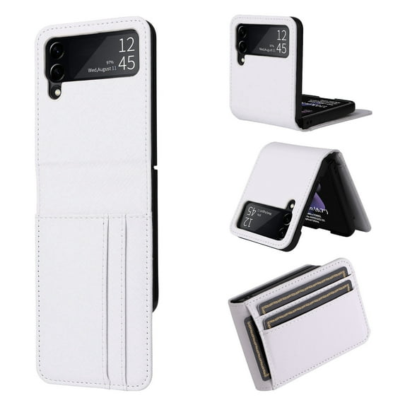 SaniMore for Samsung Galaxy Z Flip 4 (6.7" 2022) Case, PU Leather Hinge Protection Card Slot Wear-resistant Slim Lightweight Shockproof Anti-fall Shell for Samsung Galaxy Z Flip 4, White