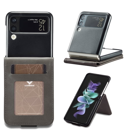 SaniMore for Samsung Galaxy Z Flip 4 6.7" 2022 Case, PU Leather Skin & Soft TPU Inner Shell [Card Holder + Cash Pocket Magnetic Closure Protective Wallet Cover for Samsung Galaxy Z Flip 4, Gray