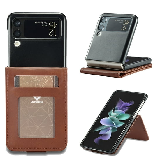 SaniMore for Samsung Galaxy Z Flip 4 6.7" 2022 Case, PU Leather Skin & Soft TPU Inner Shell [Card Holder + Cash Pocket Magnetic Closure Protective Wallet Cover for Samsung Galaxy Z Flip 4, Brown