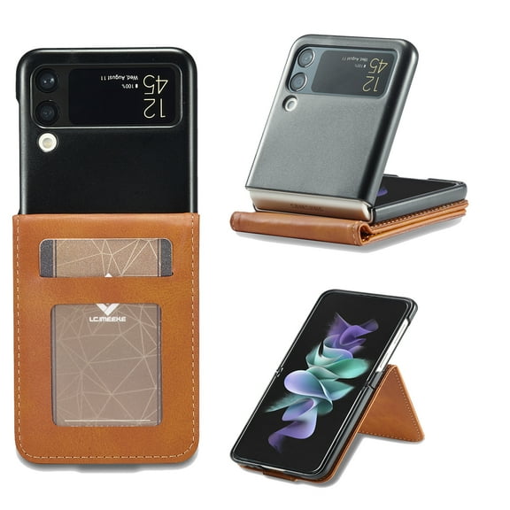 SaniMore for Samsung Galaxy Z Flip 4 6.7" 2022 Case, PU Leather Skin & Soft TPU Inner Shell [Card Holder + Cash Pocket Magnetic Closure Protective Wallet Cover for Samsung Galaxy Z Flip 4, Yellow