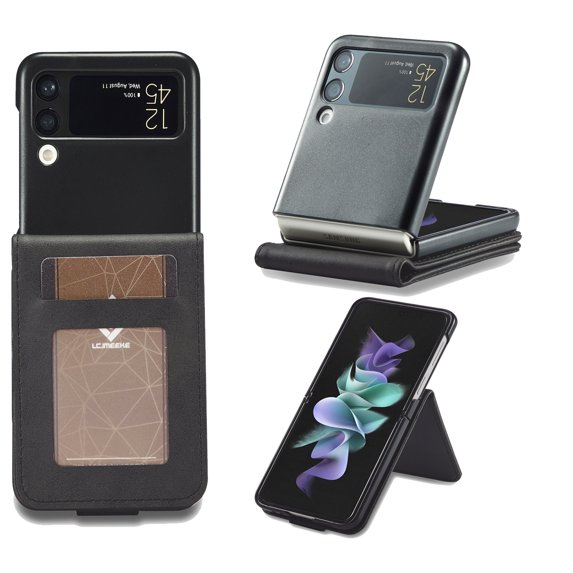 SaniMore for Samsung Galaxy Z Flip 4 6.7" 2022 Case, PU Leather Skin & Soft TPU Inner Shell [Card Holder + Cash Pocket Magnetic Closure Protective Wallet Cover for Samsung Galaxy Z Flip 4, Black