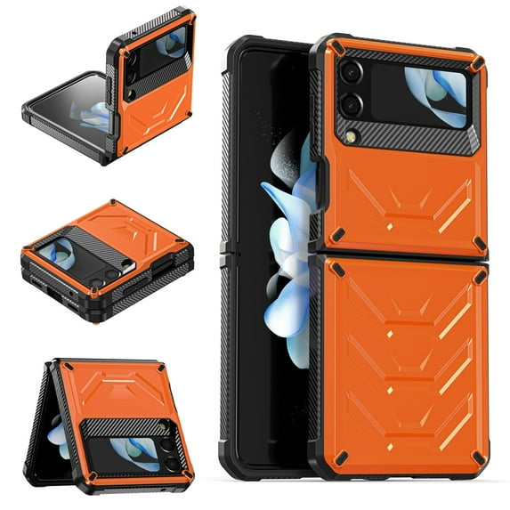 SaniMore for Samsung Galaxy Z Flip 4 6.7" Folding Case, Rugged PC & TPU Bumpers Case with Wireless Charging Military Grade Shockproof Protective Case for Samsung Z Flip 4 Women Men, Orange