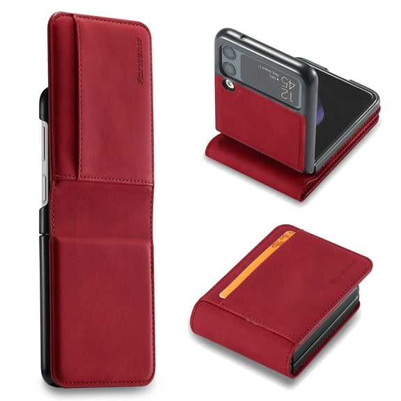 SaniMore for Samsung Galaxy Z Flip 4 6.7" Folding Wallet Case, PU Leather Case with Card Slot Anti-Fingerprint Shockproof Protective Case for Samsung Z Flip 4 Women Men,,Red