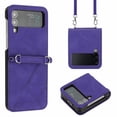 thumbnail image 1 of SaniMore for Samsung Galaxy Z Flip 4 6.7" PU Leather Case, Anti-Scratch Ultra-Thin Folding Cover Built-in Multi-View Kickstand & Detachable Shoulder Strap Full Body Protective Shell, Purple, 1 of 5