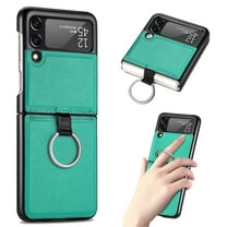 SaniMore for Samsung Galaxy Z Flip 4 6.7" Slim All-Inclusive Magnetic Folding Case, PU Leather Case with Wireless Charging & Ring Kickstand Full Body Protective Case for Samsung Z Flip 4, Green