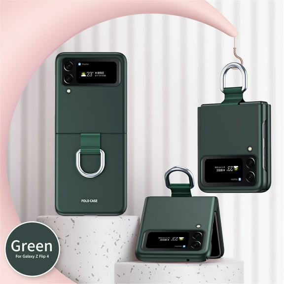 SaniMore for Samsung Galaxy Z Flip 4 6.7" Ultra-Thin Folding Case, Rugged PC Case with Ribbon Lanyard Anti-Fingerprint Full Body Protective Case for Samsung Z Flip 4 Women Men, Green