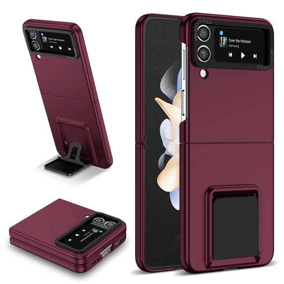 SaniMore for Samsung Galaxy Z Flip 4 6.7 inch Slim Case, Military Grade Shockproof Hard PC Cover Built-in Invisible Folding Bracket Kickstand Thickened Lens Frame for Samsung Z Flip 4, Winered