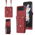 thumbnail image 1 of SaniMore for Samsung Galaxy Z Flip 4 Case, Samsung Galaxy Z Flip 4 Wallet Case for Women Men, PU Leather RFID Blocking Wristlet Zipper Shoulder Strap Cover with Card Holder Kickstand, Red, 1 of 10