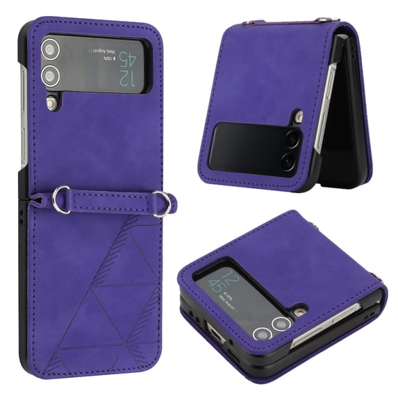 SaniMore for Samsung Galaxy Z Flip 4 Case, Ultra-Thin PU Leather & Rugged PC Folding Cover Built-in Kickstand & Holder Anti-Scratch Heavy Duty Full Body Protective Shell for Samsung Z Flip 4, Purple