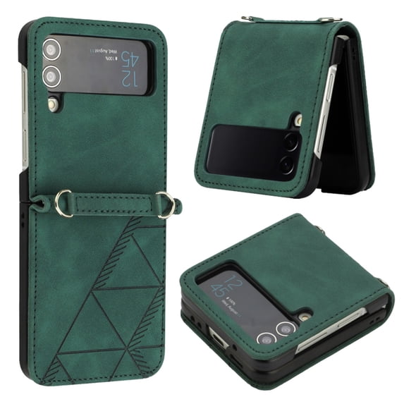 SaniMore for Samsung Galaxy Z Flip 4 Case, Ultra-Thin PU Leather Rugged PC Folding Cover Built-in Kickstand & Holder Anti-Scratch Heavy Duty Full Body Protective Shell for Samsung Z Flip 4, Darkgreen