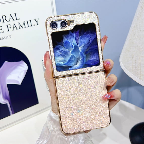 SaniMore for Samsung Galaxy Z Flip 4 Folding Case, Plating Gradient Glitter Shockproof Rugged PC Slim Lightweight Heavy Duty Full Body Protective Cover for Samsung Galaxy Z Flip 4 6.7", Gold