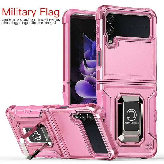SaniMore for Samsung Galaxy Z Flip 5 5G Case, with Kickstand Armor Magnetic Ring Rugged Protective Military Grade Shockproof Cover for Galaxy Z Flip 5 6.7" 2023, Pink