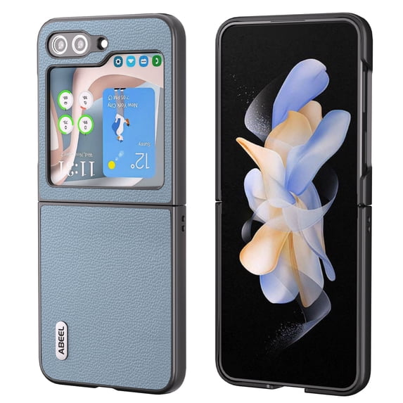 SaniMore for Samsung Galaxy Z Flip 5 (6.7" 2023) Case, Built-in Front Tempered Film, PU Leather Skin Weai-resistant Shockproof Drop Resistant Anti-scratch PC Backplane Slim Lightweight Cover, Blue