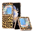 thumbnail image 1 of SaniMore for Samsung Galaxy Z Flip 5 (6.7" 2023) Case with Built-in Tempered Glass Protector,Leopard Pattern PU Leather Shockproof Plating Bumper Stylish for Girls, Gold, 1 of 6