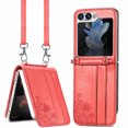 thumbnail image 1 of SaniMore for Samsung Galaxy Z Flip 5 (6.7" 2023) Case, PU Leather Skin with Card Slots Detachable Crossbody Lanyard Stylish Embossed Flower Anti-scratch Anti-drop Shockproof Girly Shell, Red, 1 of 9