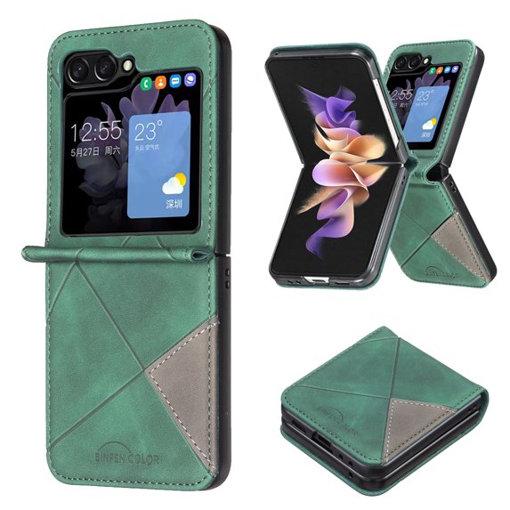 SaniMore for Samsung Galaxy Z Flip 5 (6.7" 2023) Case, PU Leather Skin Shockproof TPU Shell Business Vintage Cover Anti-drop Wear-resistant Cover for Samsung Galaxy Z Flip 5, Green